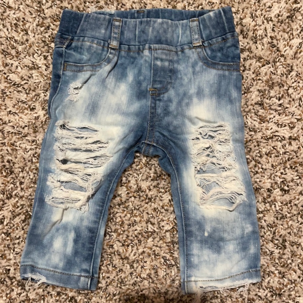 Hand bleached and distressed baby girl jeans/jeggings